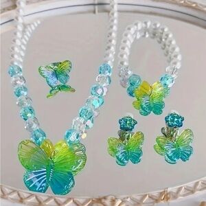Pretty girls green AB butterfly jewelry set